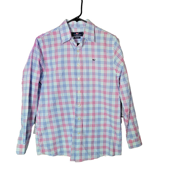 Vineyard Vines The Whale Shirt Pink Plaid Long Sleeve Button Down Boys Large - Picture 1 of 4
